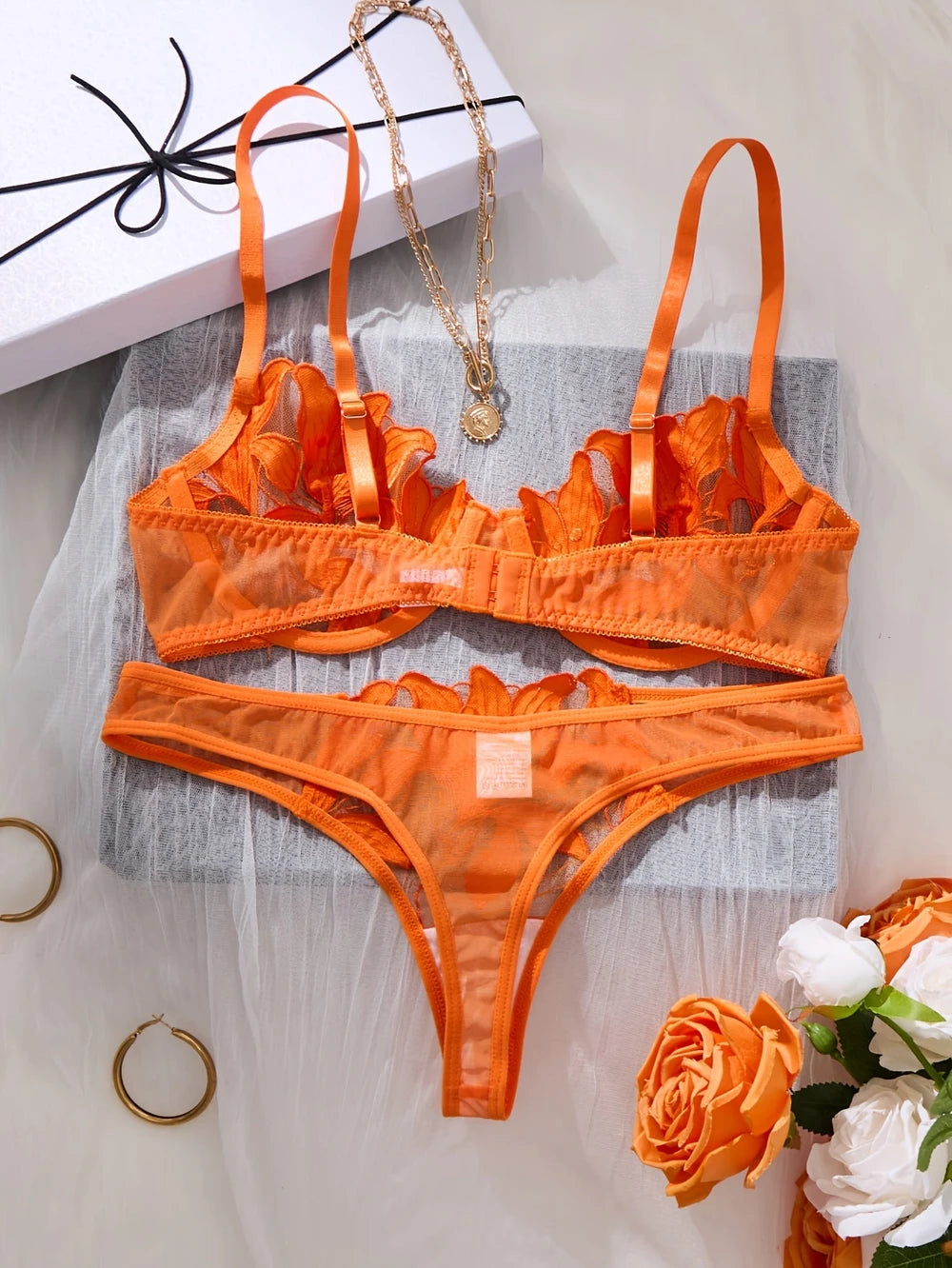 Orange Lily Broderat Sexigt Underklädesset